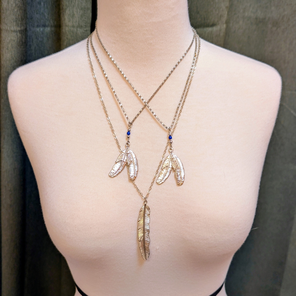 3 Elegant Silver Feather Pendant Necklaces